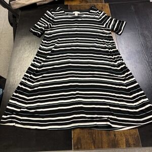 Women's Loft Black & White Striped Lightweight Swing T Shirt Dress Size Small
